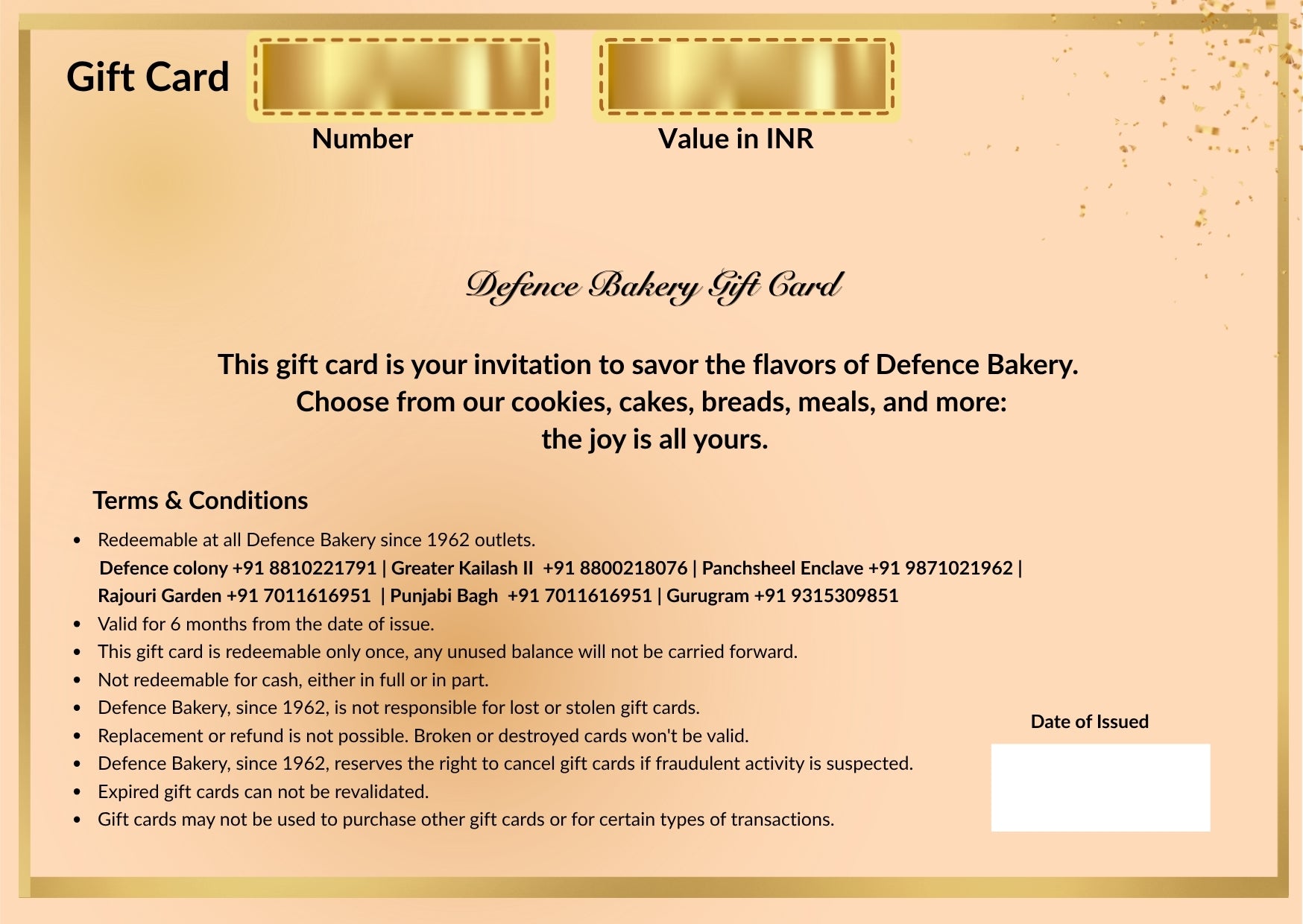 Defence Bakery Gift Card